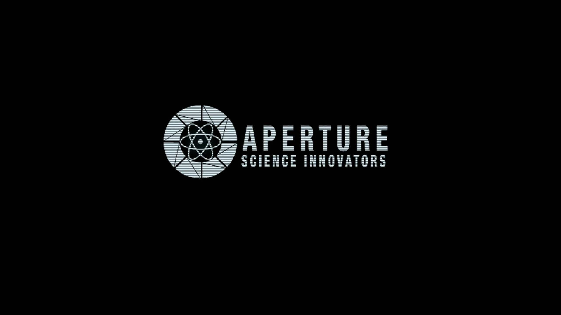 Aperture Science Innovators 標誌，帶原子符號，黑色背景。