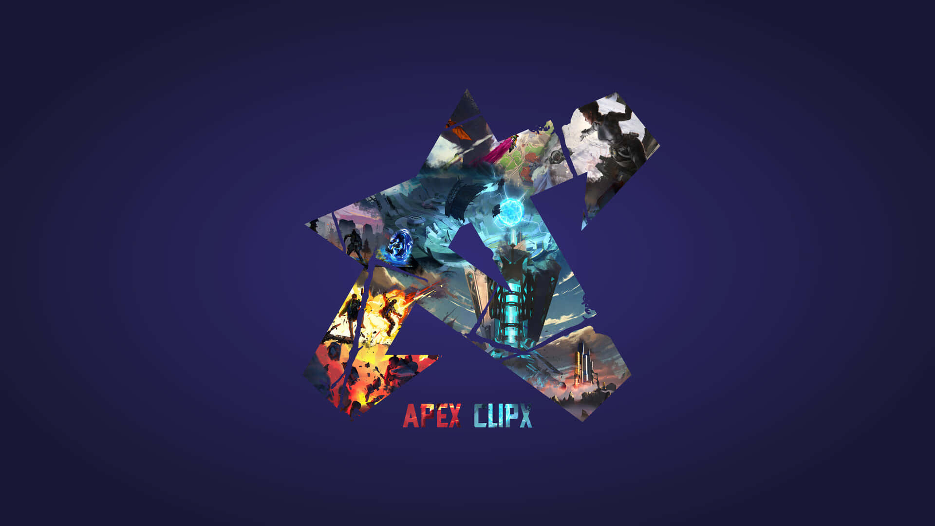 由遊戲場景組成的Apex Legends標誌，背景為紫色