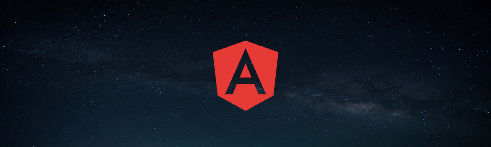 Angular 標誌漂浮在星空夜空中，帶有銀河