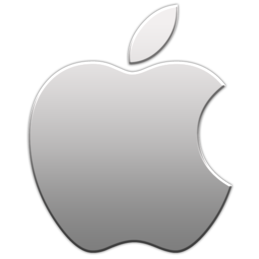 銀色 Apple 標誌 壁紙 — 簡約數碼藝術風格的銀色蘋果標誌，帶有咬痕和葉子。