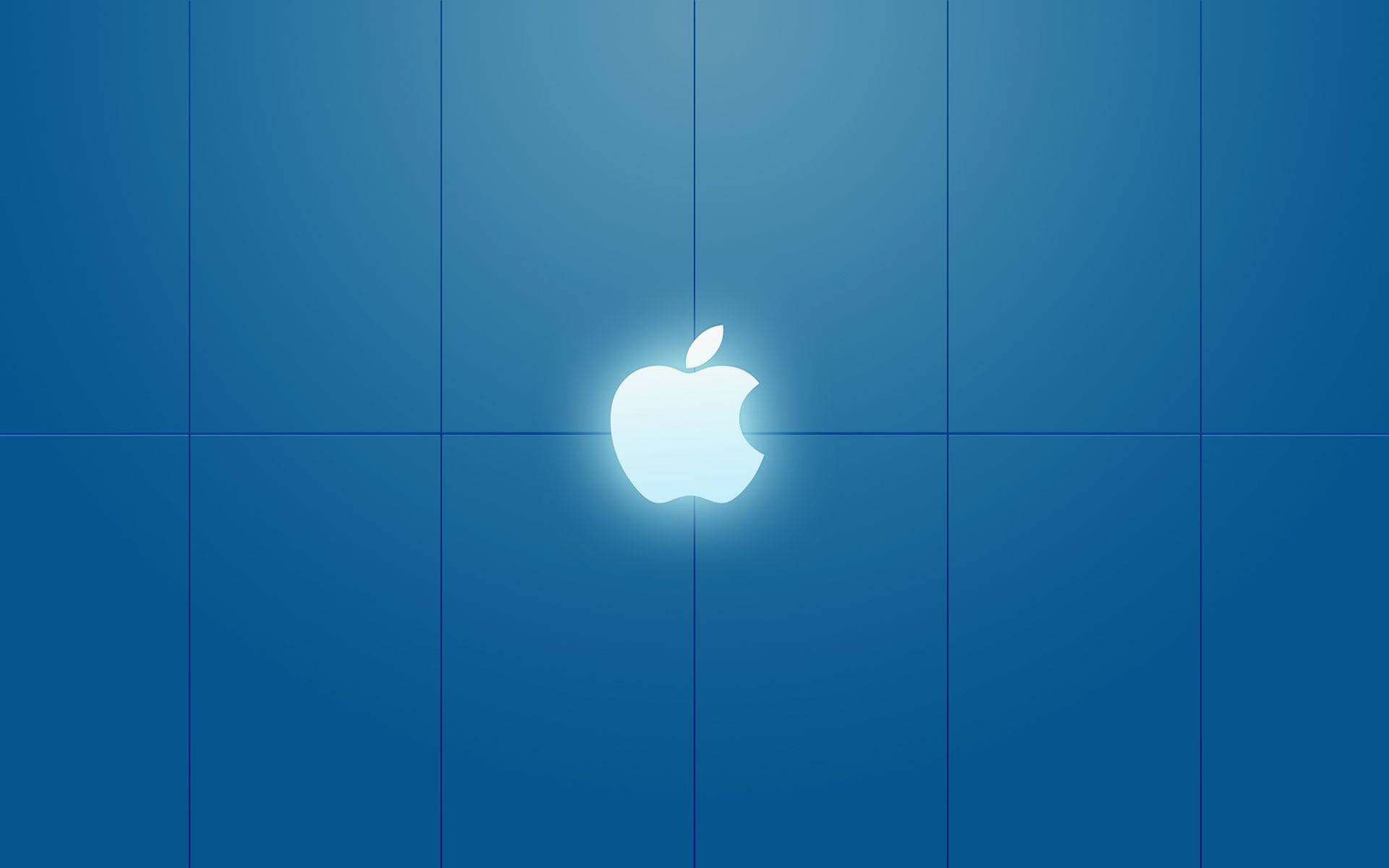 發光Apple標誌在藍色瓷磚背景上