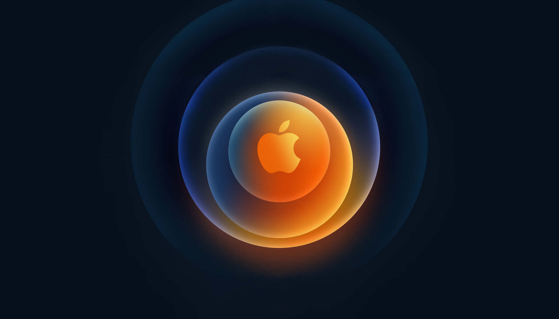 深色背景上帶有同心環的發光Apple標誌