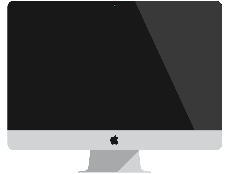 Apple iMac 正面視圖 壁紙 — 一部時尚的銀色 Apple iMac，配備黑色螢幕和簡約設計，背景簡潔。