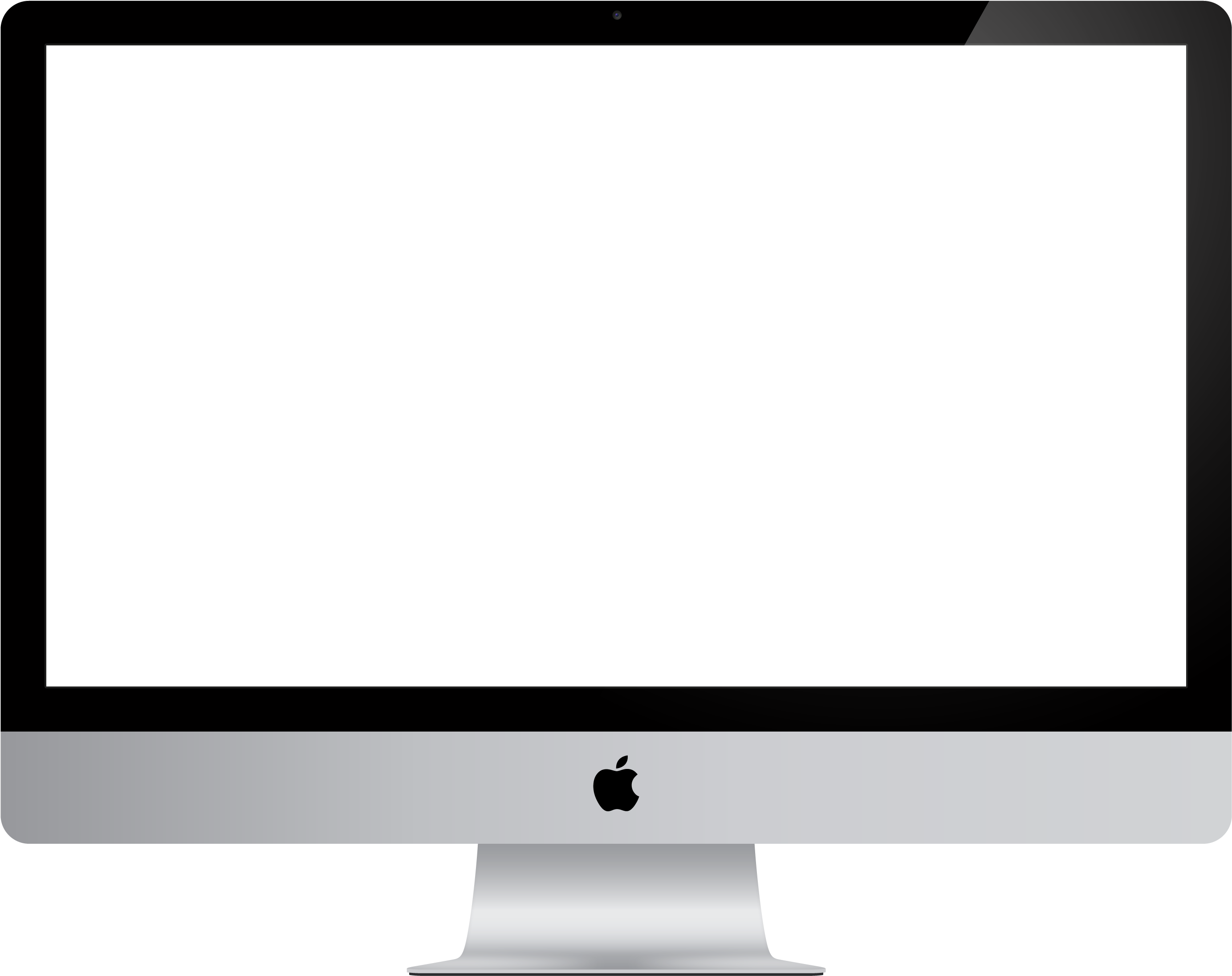 Apple iMac 桌面電腦 壁紙 — 時尚的銀色 Apple iMac，配備黑白對角分割屏幕，展現極簡現代設計。