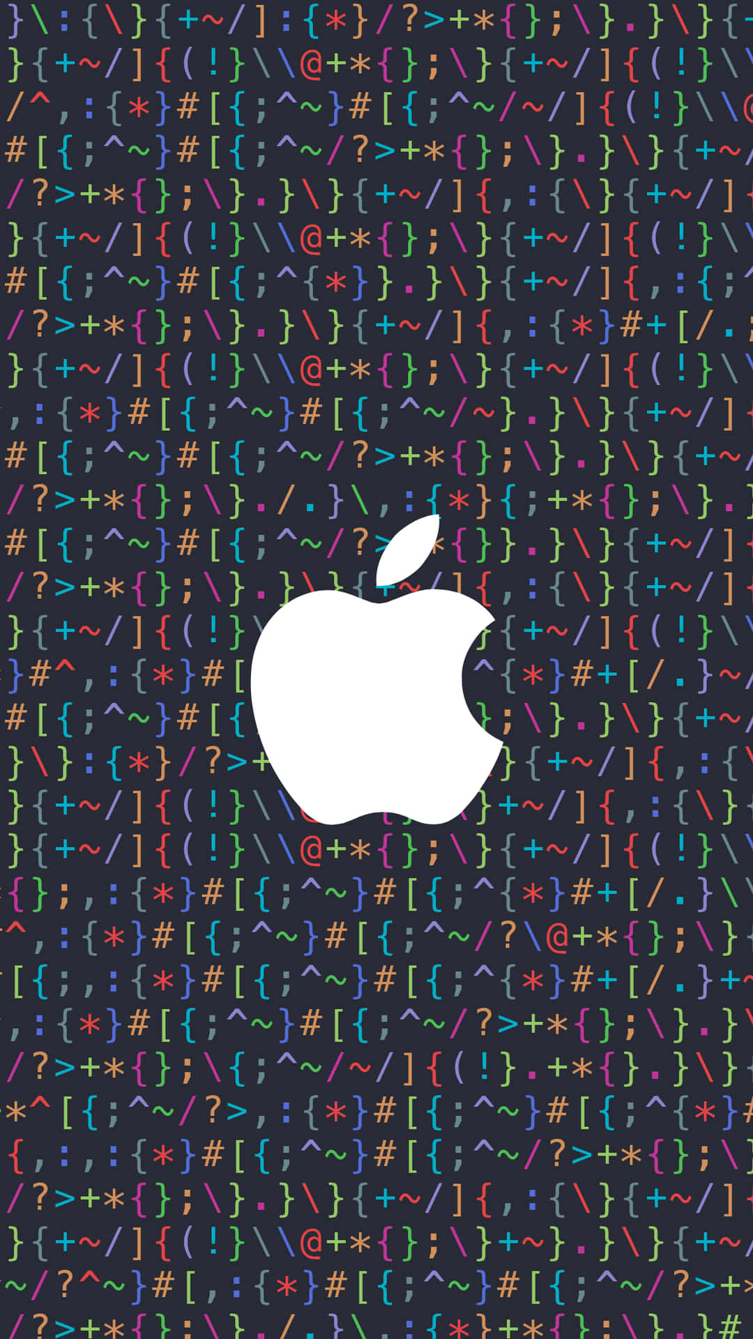 深色背景上帶有彩色編碼符號的白色Apple標誌。
