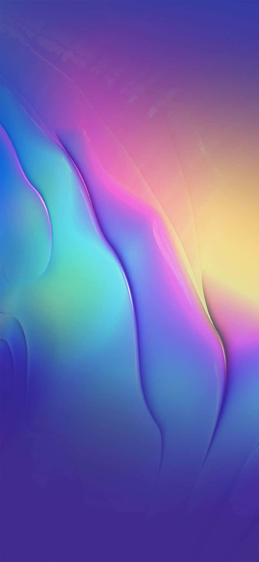 Apple iPhone 11的流線設計 壁紙 — 充滿活力的抽象色彩波浪從深藍色平穩流動到溫暖的黃色，形成無縫漸變。