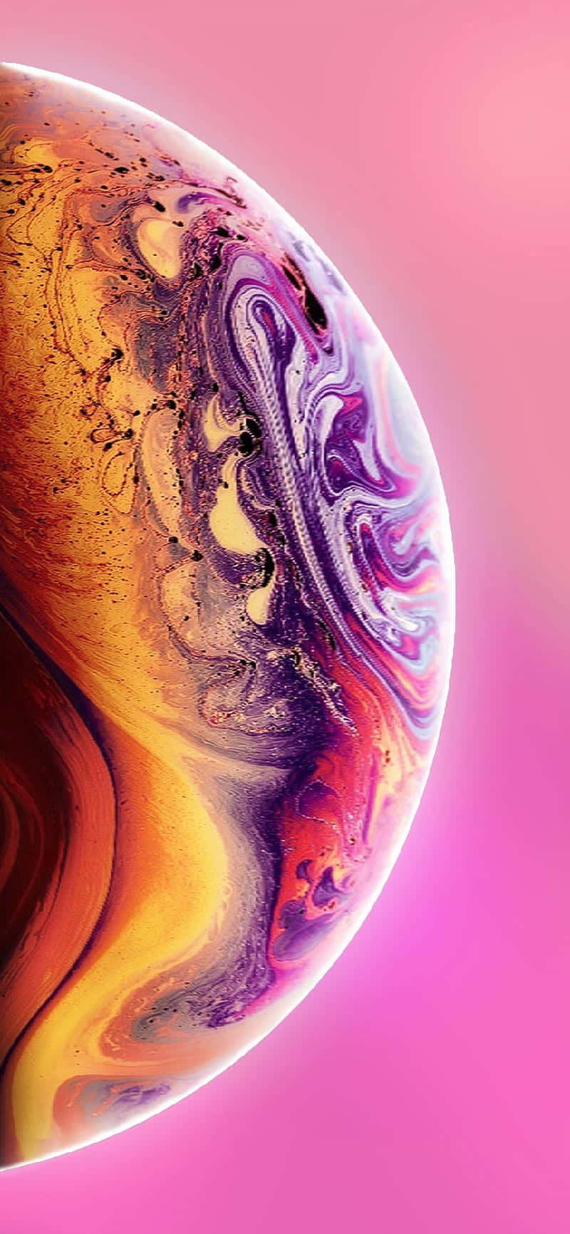 一個色彩繽紛的旋轉宇宙球體，背景為粉紅色漸變。