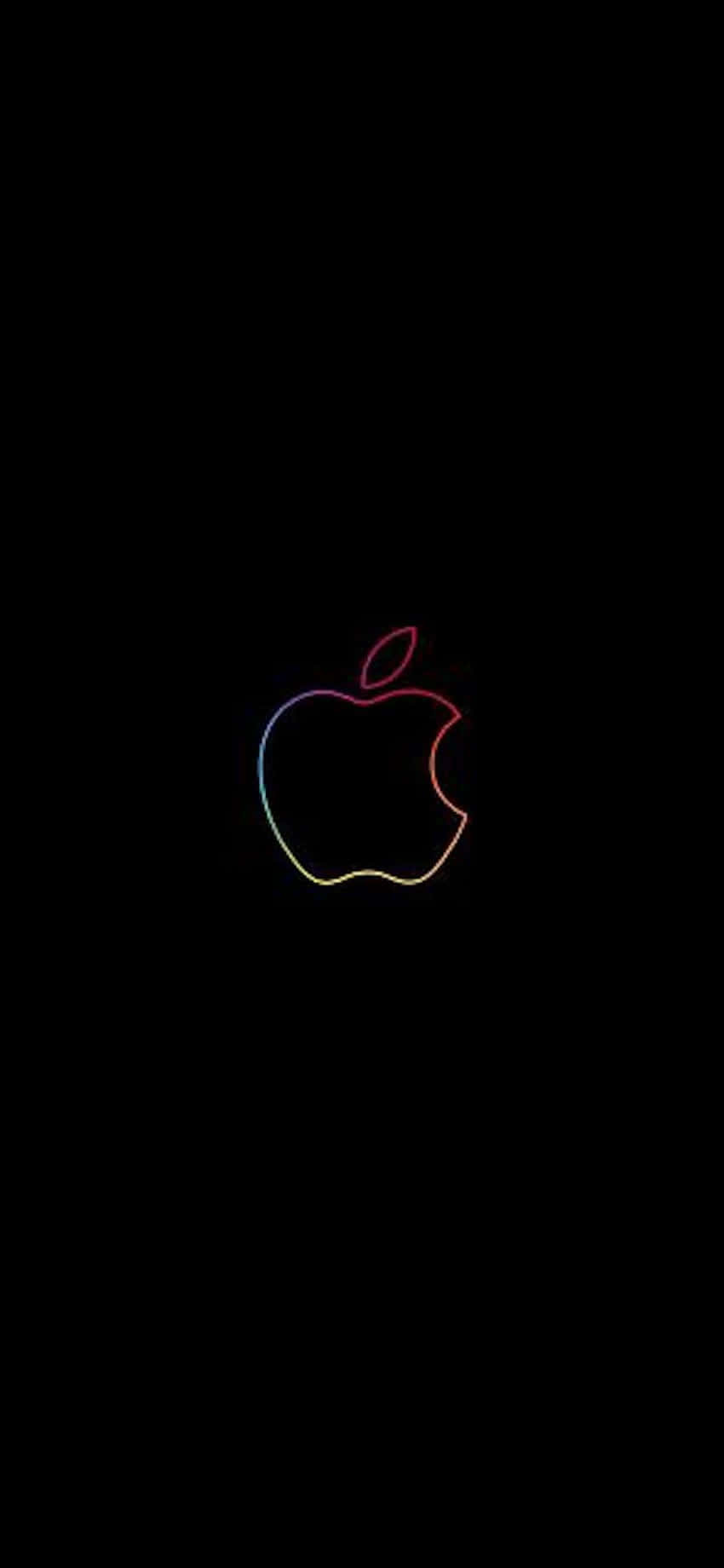 令人著迷的 Apple iPhone XS Max 背景壁紙 壁紙 — 一個發光彩虹蘋果標誌的輪廓，居中在純黑色背景上。
