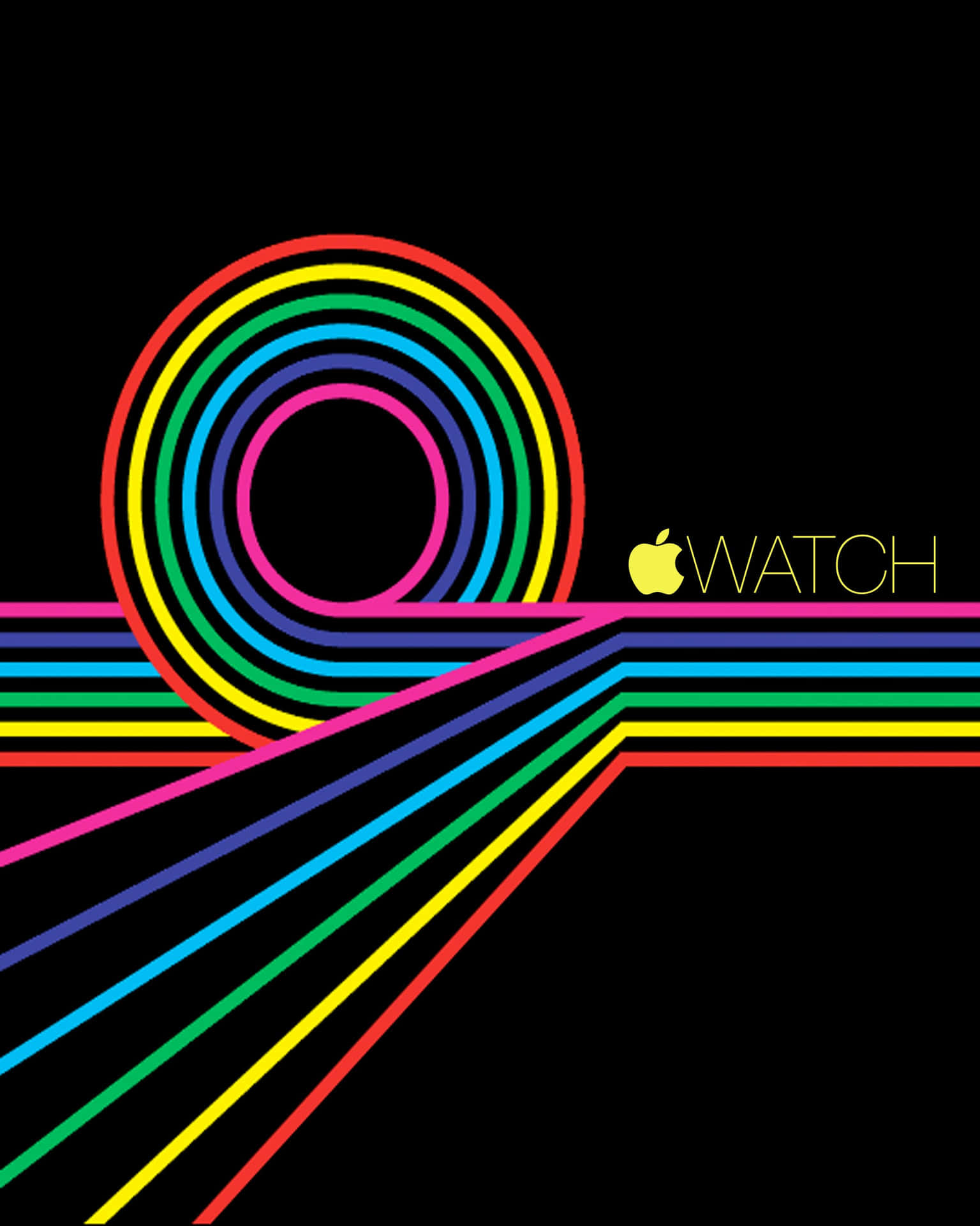 黑色背景上帶有彩虹幾何設計的 Apple Watch 標誌