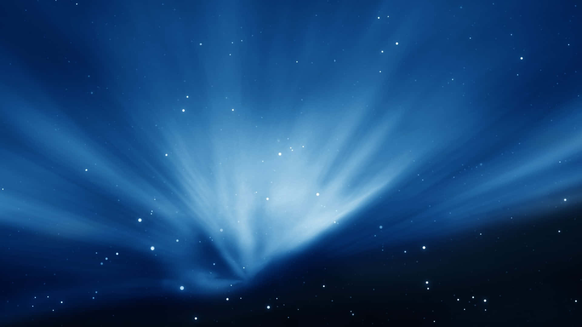 在佈滿星星的太空場景中，藍色宇宙射線從明亮的中心輻射而出。
