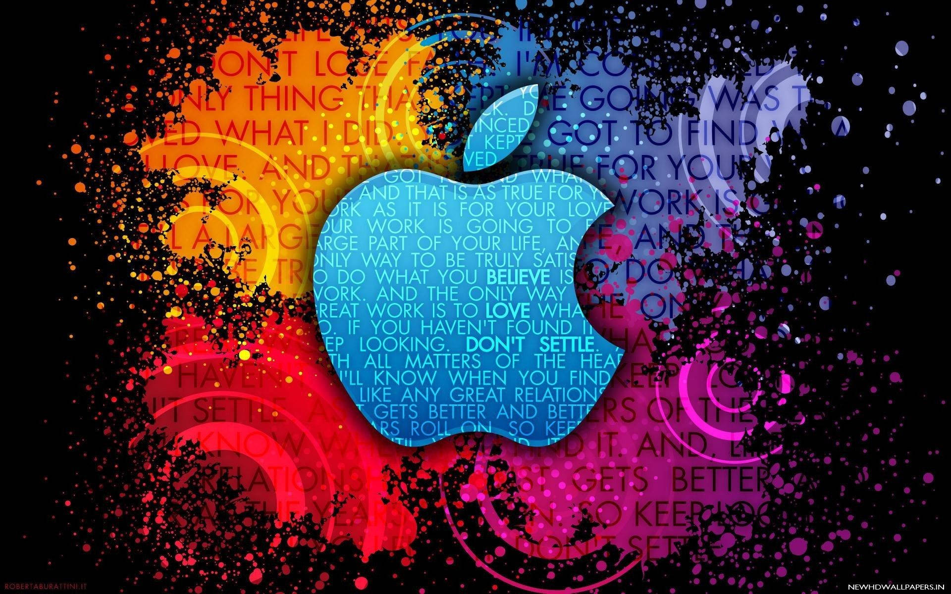 充滿活力的抽象Apple標誌，帶有勵志文字和彩色飛濺。