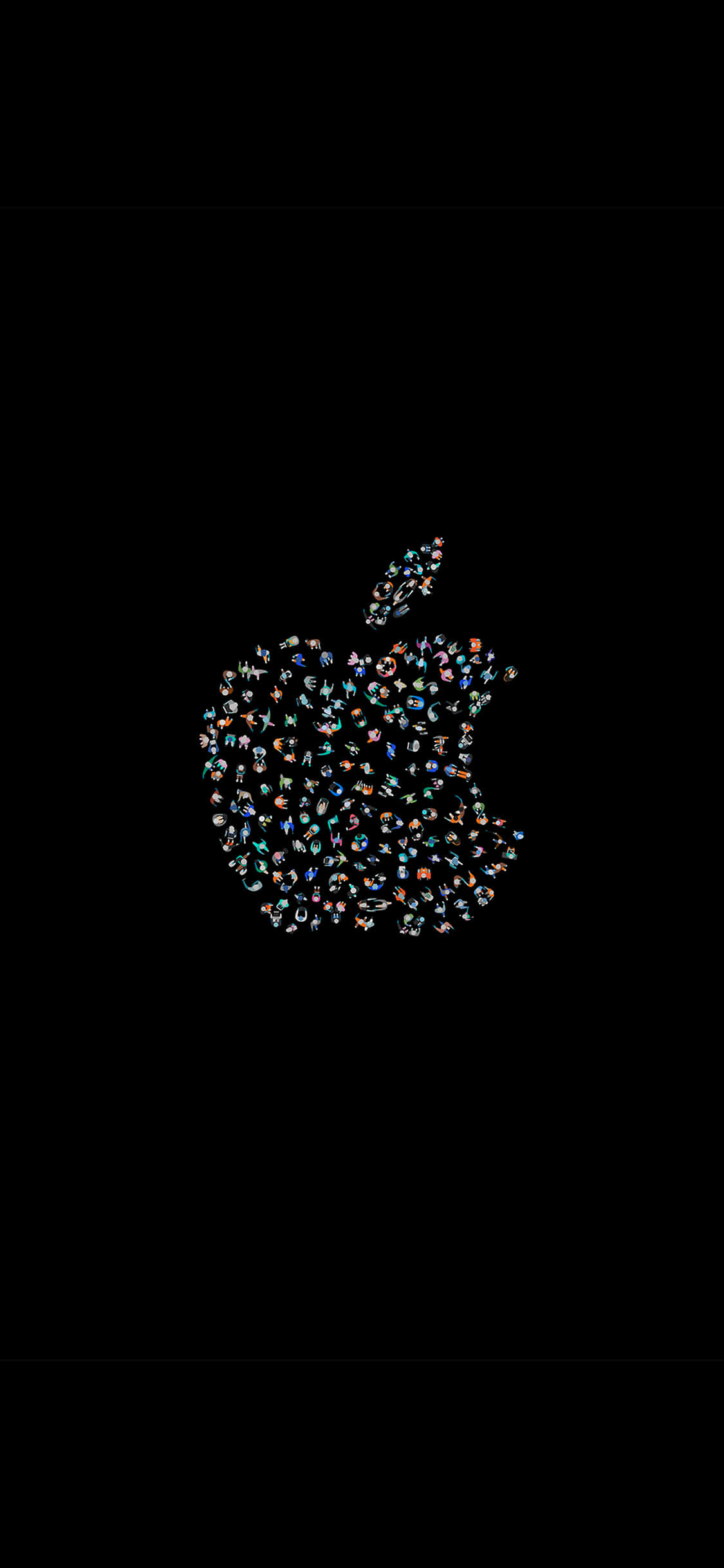 創意人物對望Apple標誌HD iPhone壁紙 壁紙 — 一個發光的Apple標誌，由色彩繽紛的應用程式圖標在純黑色背景上形成。