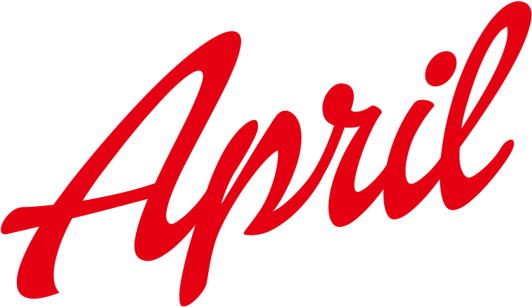 灰色背景紅色手寫體「April」 壁紙 — 粗體紅色草書的「April」一詞在純黑色背景上突出顯示。