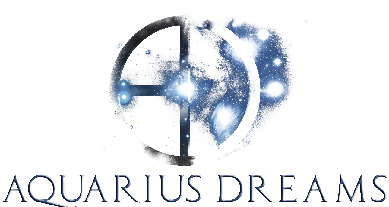 Aquarius Dreams 標誌 壁紙 — 一個宇宙標誌，圓形十字準線框住星雲和星星，背景為白色。