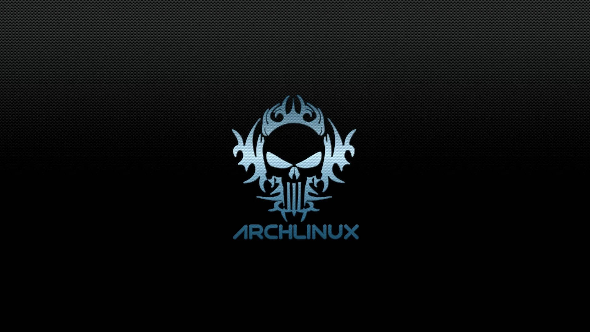 藍色骷髏標誌，帶有 'ARCHLINUX' 文字，位於深色紋理背景上。