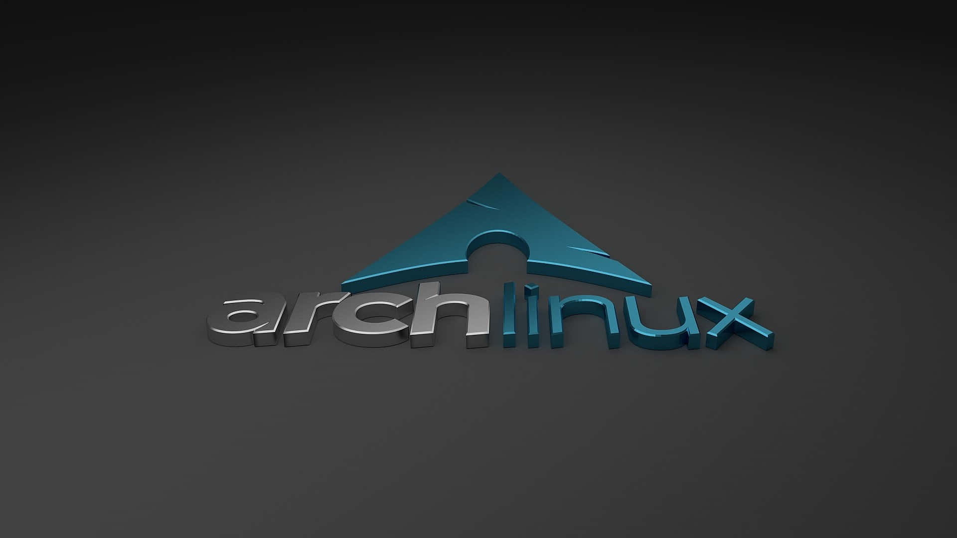 Arch Linux 桌布 壁紙 — Arch Linux 標誌，在深灰色漸變背景上帶有金屬藍色和銀色 3D 文字。