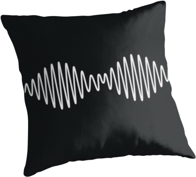 Arctic Monkeys《AM》專輯抱枕套 壁紙 — 一個黑色紋理枕頭，表面有醒目的白色鋸齒波浪圖案。
