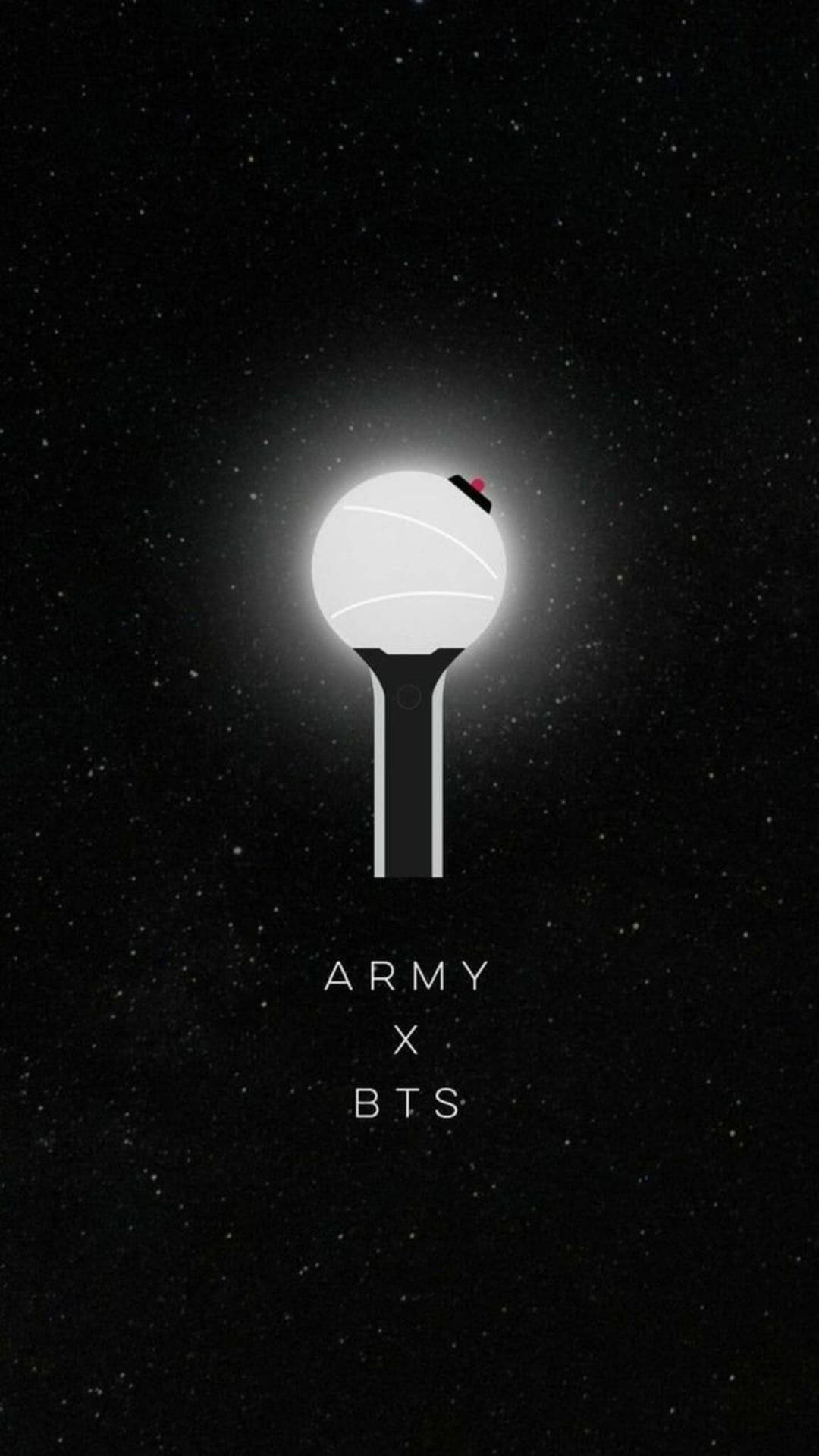 發光白色塔樓帶紅色心形，襯托繁星夜空，標示ARMY x BTS