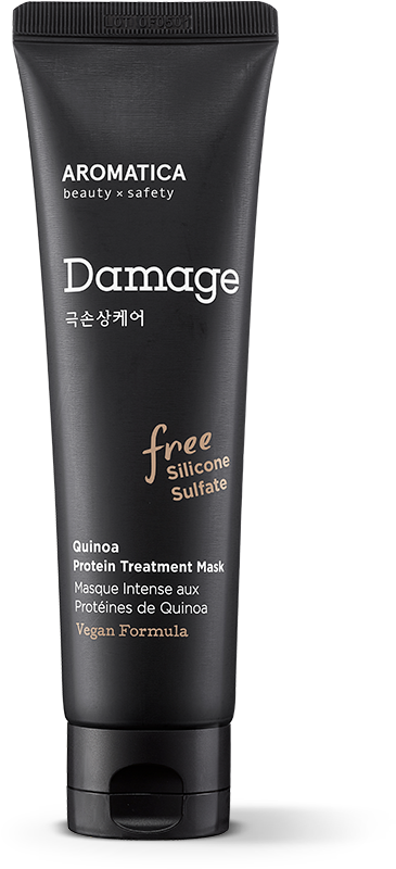 Aromatica 損傷藜麥蛋白護膚面膜 壁紙 — 一支時尚的黑色Aromatica Damage Repair Quinoa Protein Treatment Mask管子，矗立在純白背景前。