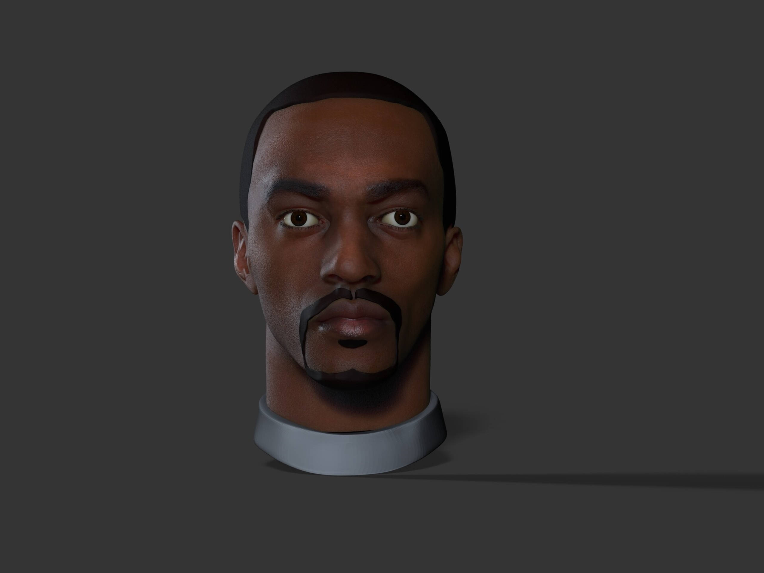 安東尼·麥基 ArtStation 壁紙 — 一個3D渲染的男性半身像，留著山羊鬍和短髮，背景為深灰色。