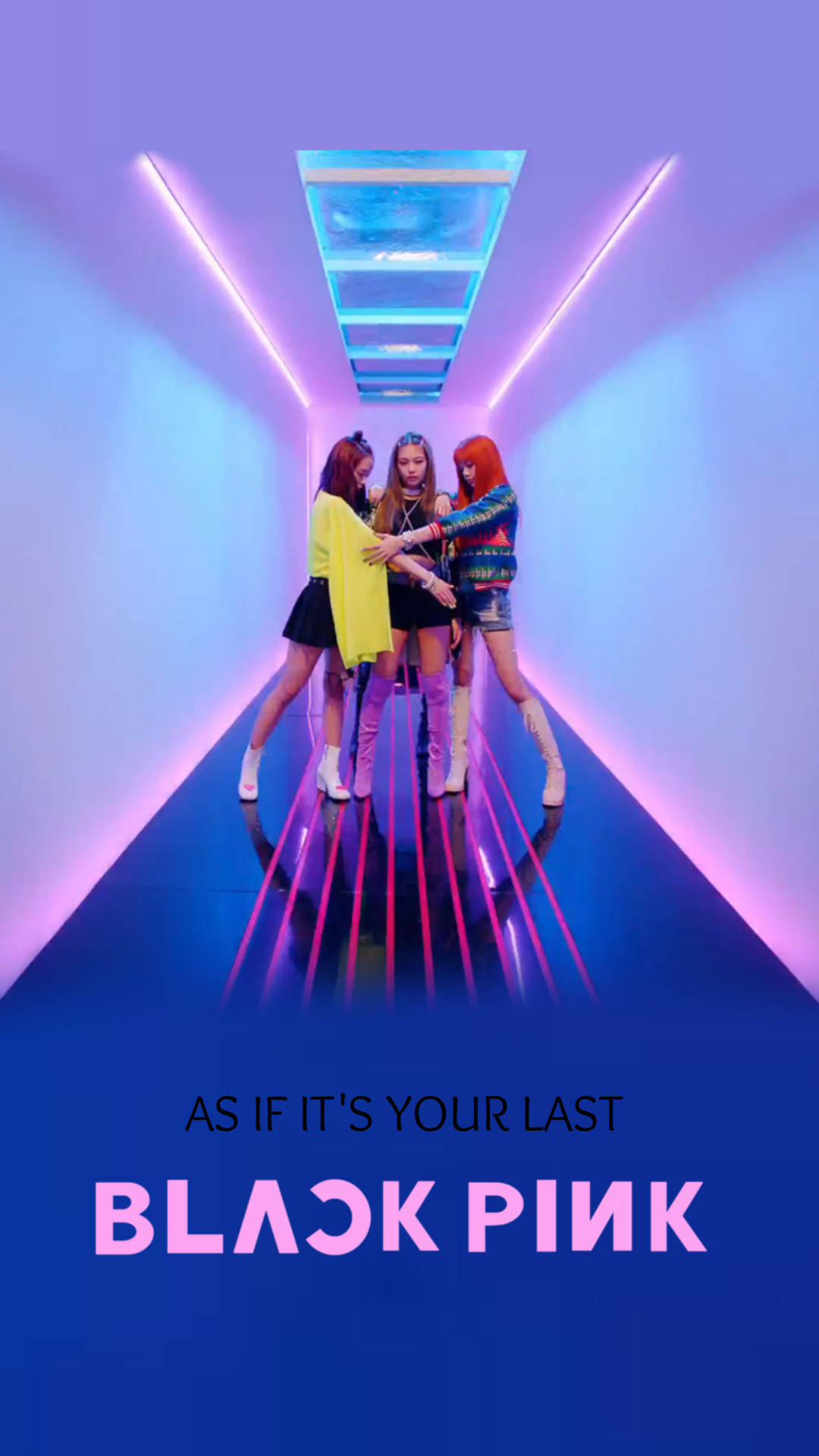 BLACKPINK成員於霓虹藍光與藍色地板，為《As If It's Your Last》MV壁紙