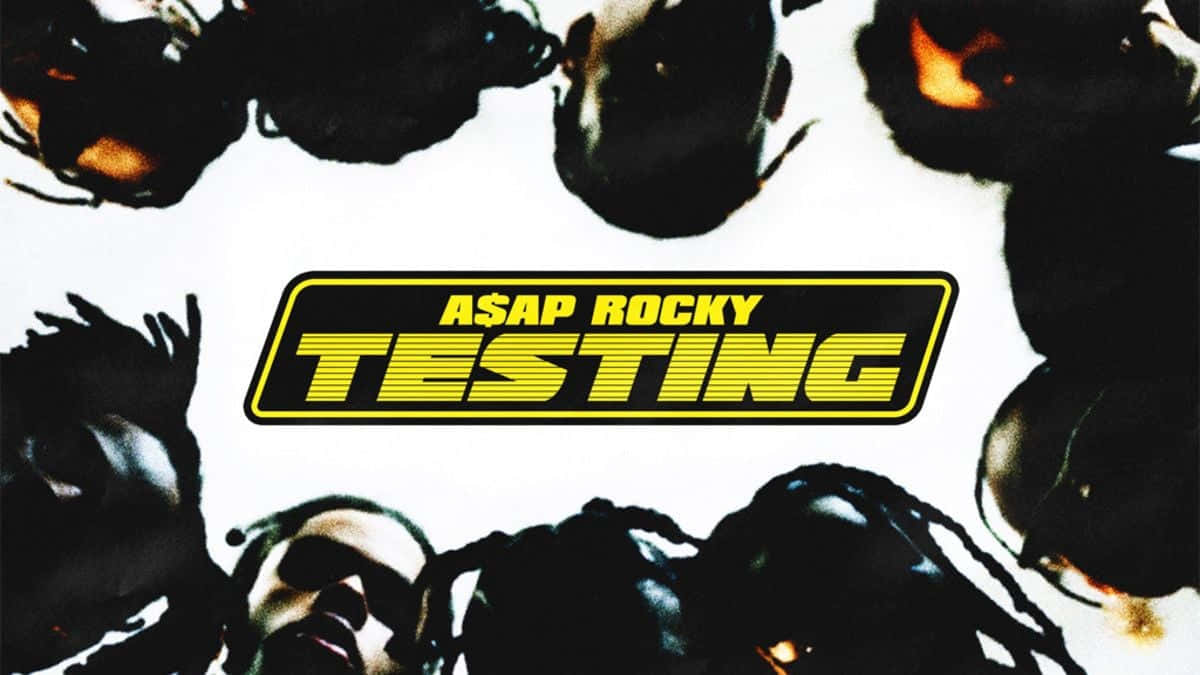 A$AP Rocky 被黑暗剪影包圍，剪影有發光的眼睛和粗體黃色文字。