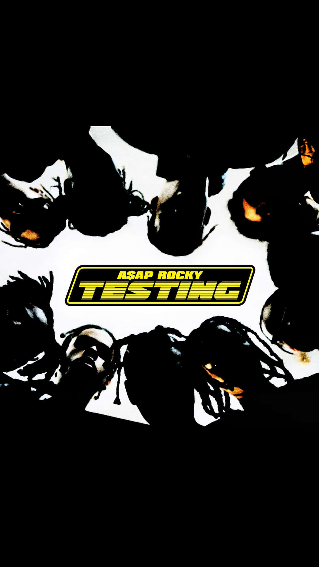 ASAP Rocky Testing 標誌被帶有發光眼睛的陰影人物包圍。