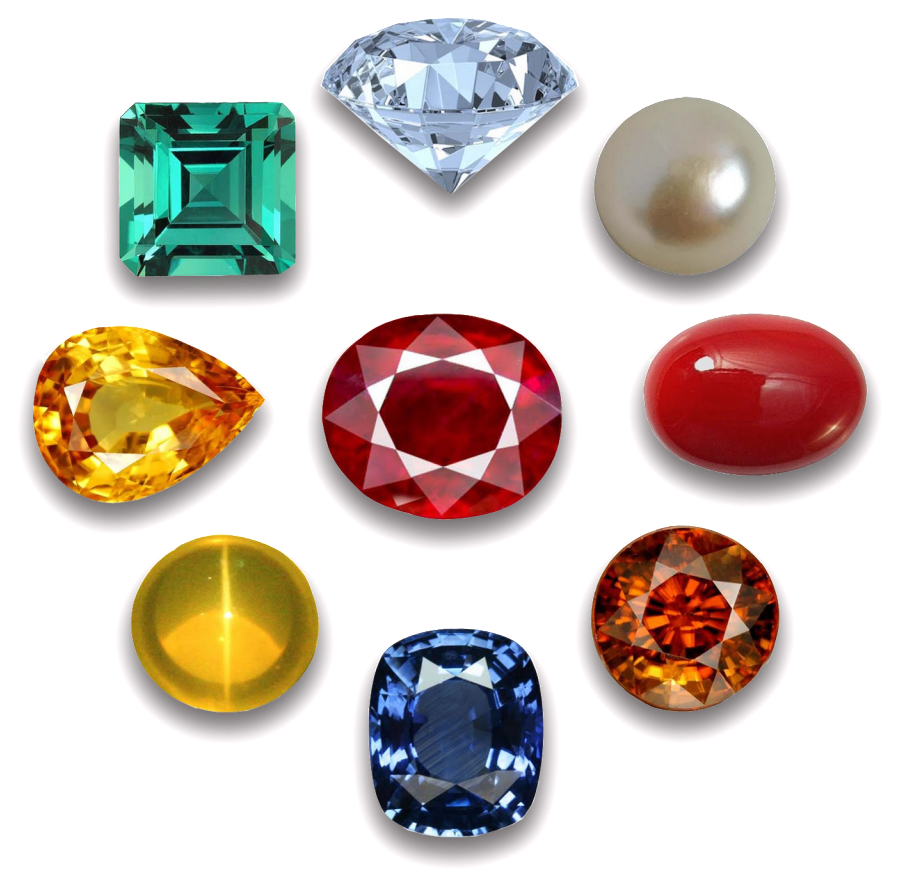 Assorted Precious Gemstones Collection 壁紙 — 九顆獨特切割的寶石和珍珠在純黑背景下閃耀光芒的璀璨系列。