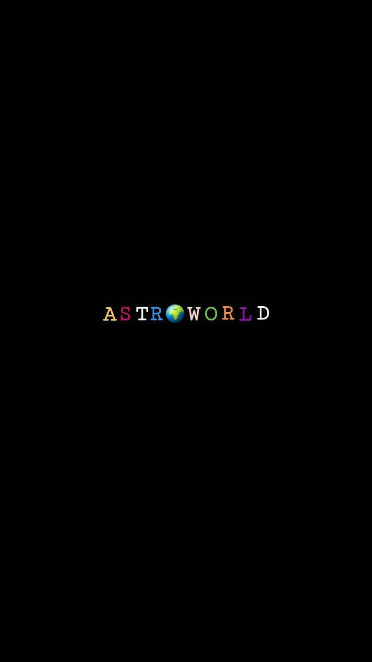 黑色背景上帶有地球儀圖標的彩色 'ASTROWORLD' 文字。