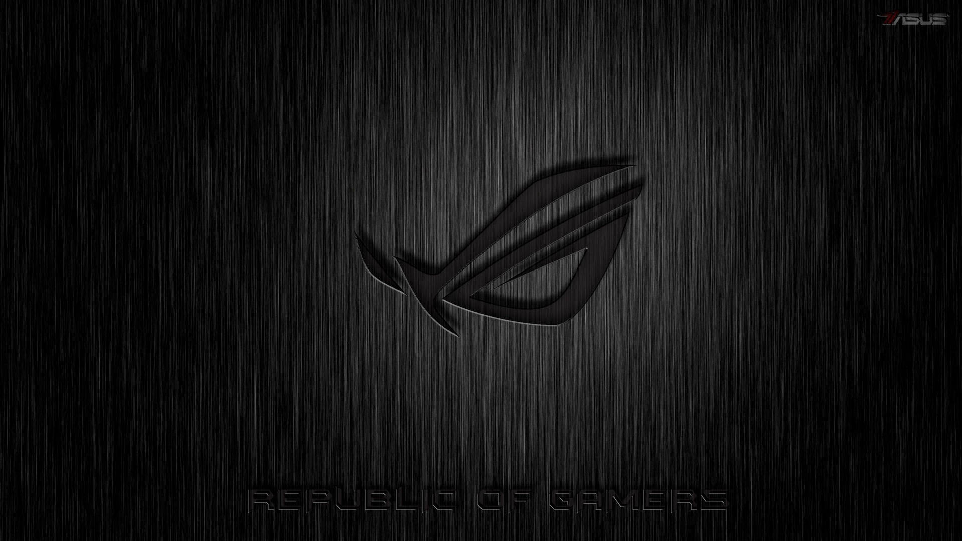 Republic of Gamers 標誌在拉絲金屬背景上
