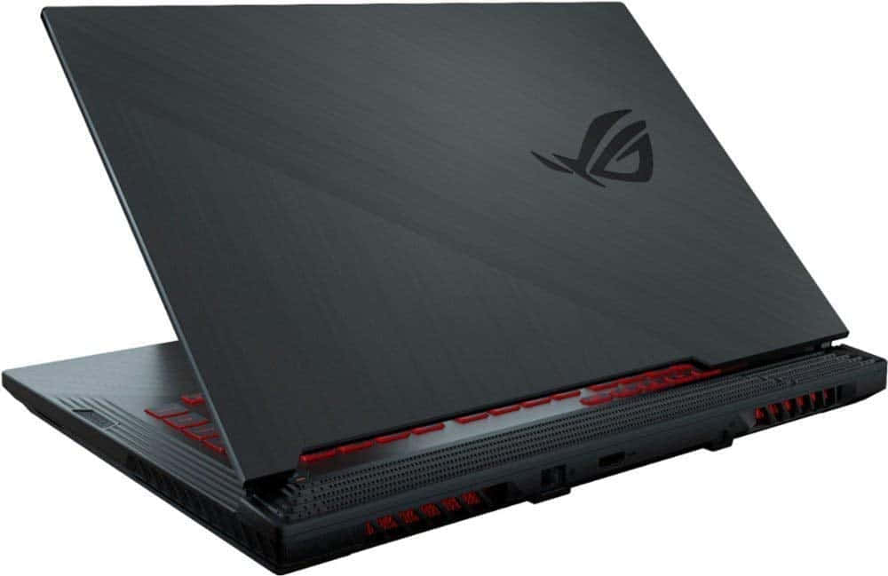 體驗強勁遊戲性能 — ASUS ROG GL10DH 遊戲主機 壁紙 — 一部時尚的黑色遊戲筆記型電腦，帶有紅色重點照明和ROG標誌，以一定角度在白色背景上打開。