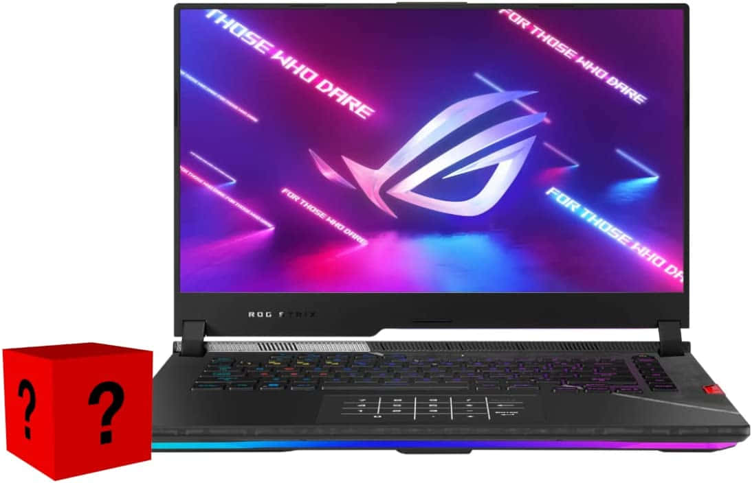 黑色 ROG Strix 電競手提電腦，帶有發光 RGB 鍵盤和充滿活力的屏幕顯示。