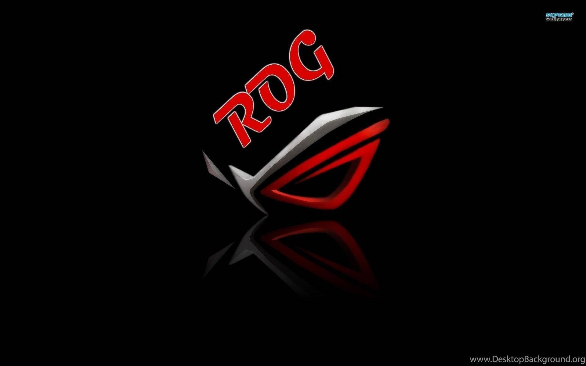 紅色和銀色 ROG 遊戲標誌在黑色背景上帶有倒影