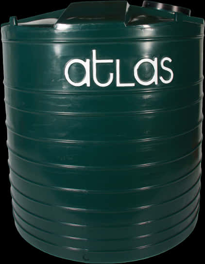 綠色 Atlas 水儲存罐 壁紙 — 一個帶有白色 'atlas' 品牌標誌的大型深綠色塑膠水箱，置於黑色背景前。