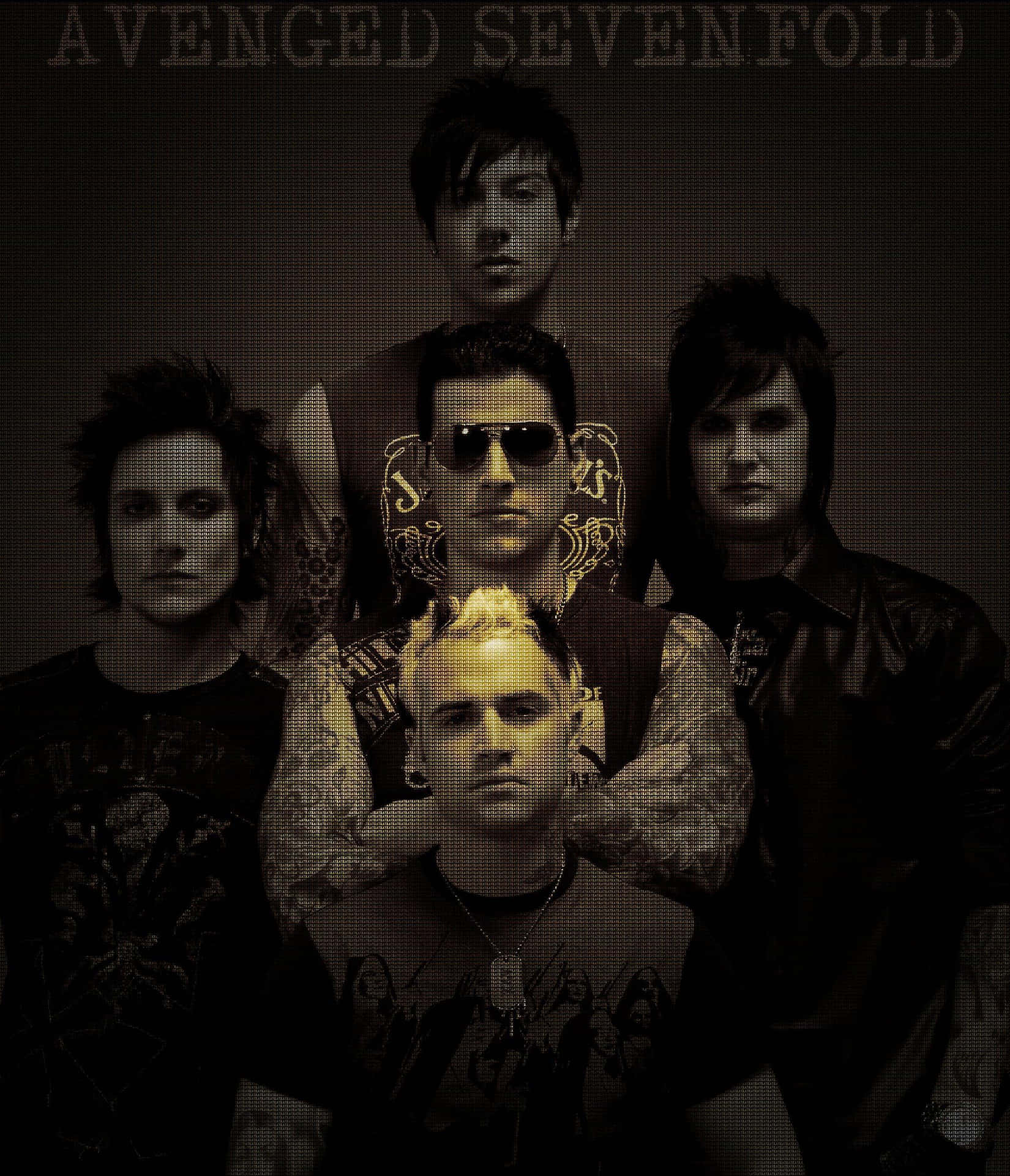 Avenged Sevenfold 樂團照片，具有黑暗粗獷的美感和紋身。