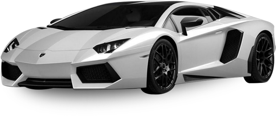 白色蘭博基尼Aventador側面視圖 壁紙 — 一輛時尚的白色林寶堅尼Aventador跑車，帶有黑色飾邊和銳利的角度設計，背景透明。