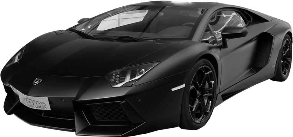 黑色蘭博基尼Aventador側面視圖 壁紙 — 一部型格啞黑色林寶堅尼Aventador跑車，在影樓燈光下以透明背景展示。