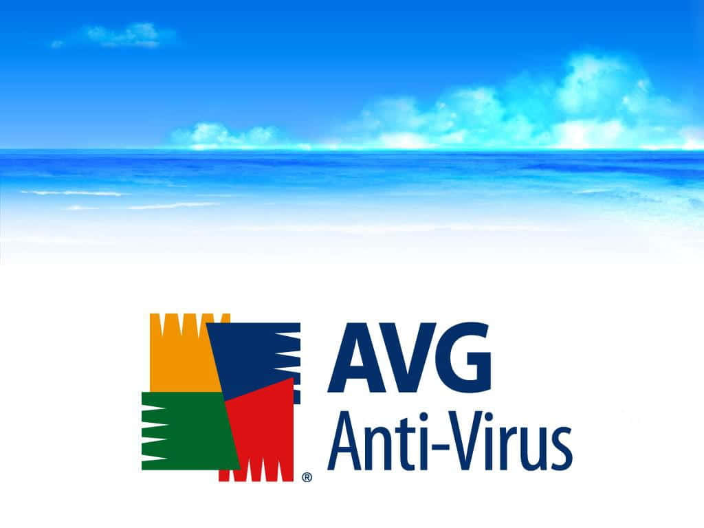 AVG Anti-Virus 標誌在藍色海洋和天空背景前。
