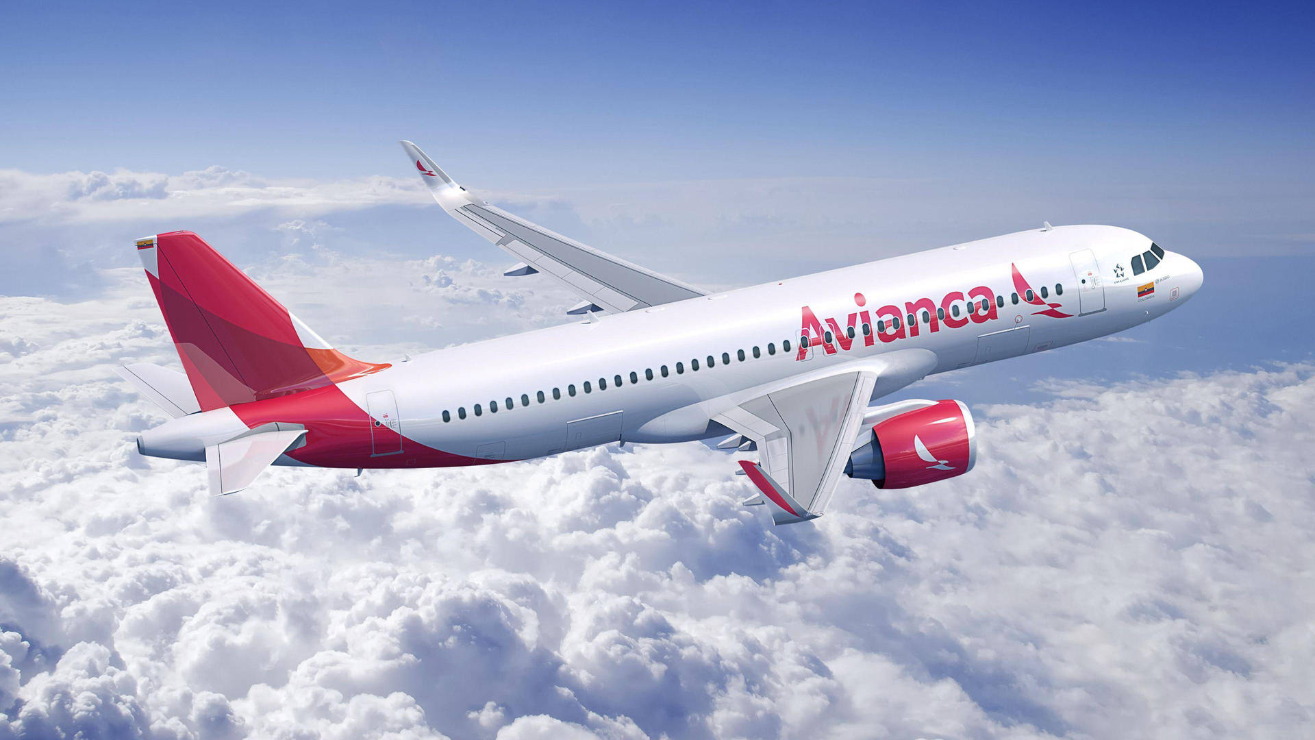 Avianca 飛機在藍天白雲中飛行