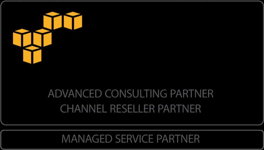 AWS 合作夥伴網絡徽章 壁紙 — 黑色背景，發光黃色立方體形成標誌，白色文字列出合作夥伴名稱。