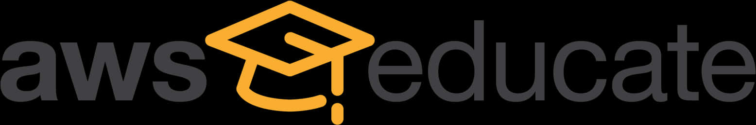 AWS Educate標誌 壁紙 — AWS Educate 標誌，在黑色背景上的灰色文字之間有一個風格化的橙色畢業帽。