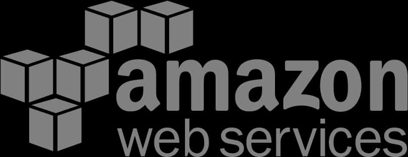 AWS黑色標誌 壁紙 — 灰色Amazon Web Services標誌，帶有立方體圖示，黑色背景。