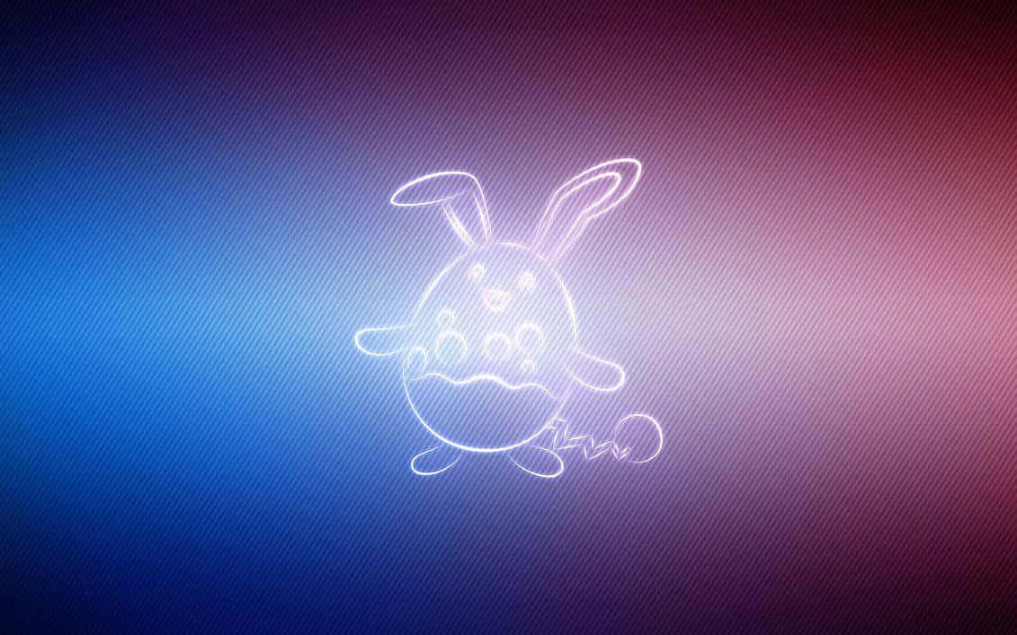 Azumarill 階梯漸層背景 壁紙 — 一個發光的白色線條藝術兔子剪影漂浮在藍色到洋紅色的漸變背景上，帶有對角線條紋。