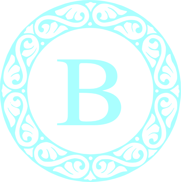 優雅字母B設計 壁紙 — 一個淺藍色華麗圓形字母組合，中心有一個風格化的字母B，周圍環繞著漩渦花卉圖案。