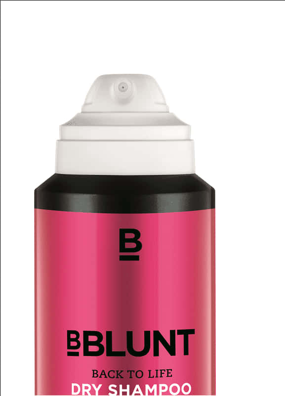 B B L U N T 干洗髮產品 壁紙 — 一個鮮豔的粉紅色和黑色BBLUNT乾洗噴霧瓶，在乾淨的白色背景上有粗體黑色文字。
