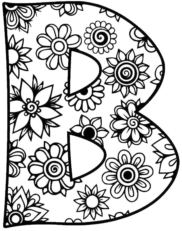 花卉圖案字母B 壁紙 — 一個粗體黑色字母B，在純黑色背景上飾有複雜的白色花卉和佩斯利圖案。