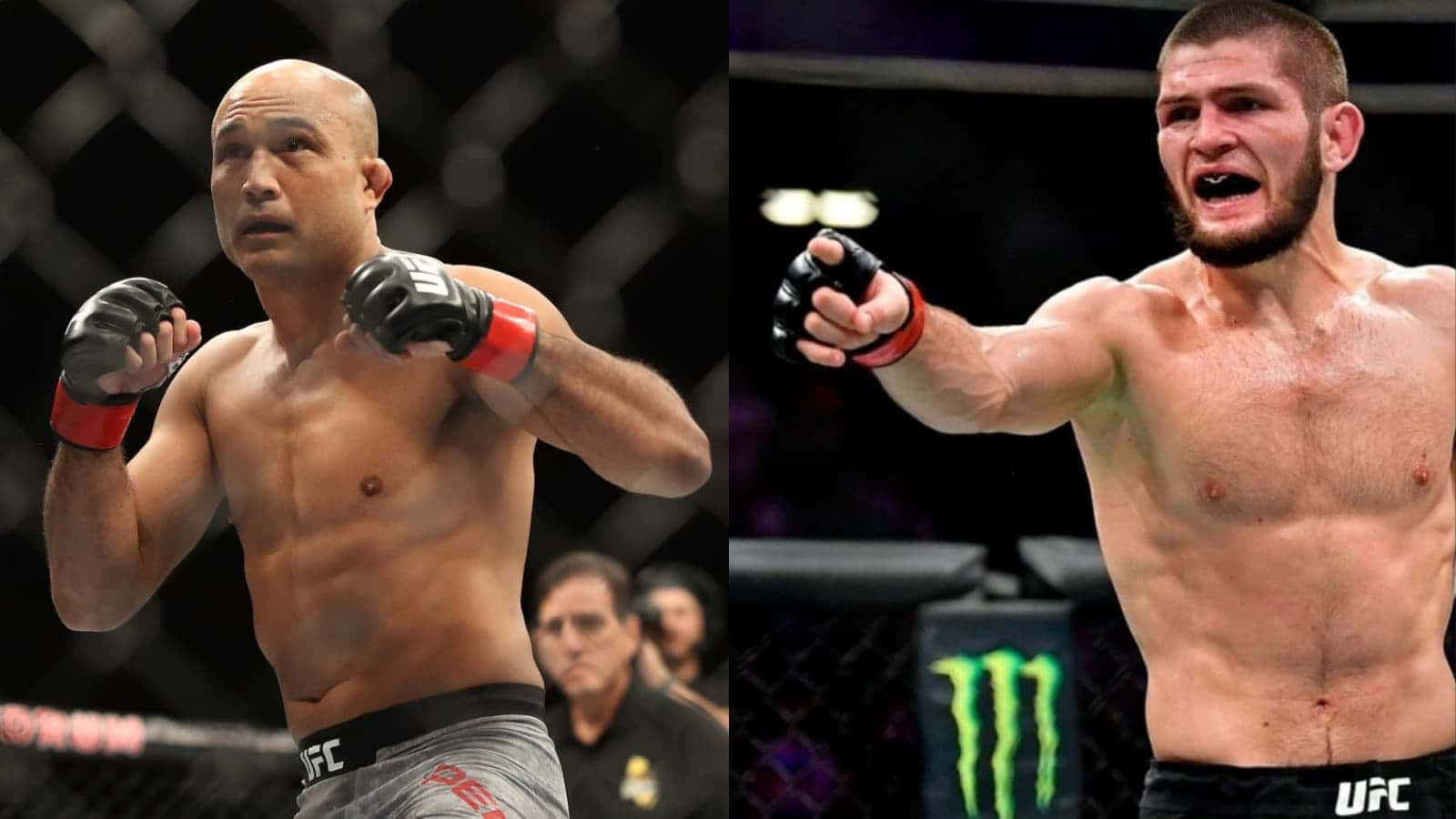 兩名UFC拳手在八角籠內進行綜合格鬥比賽。