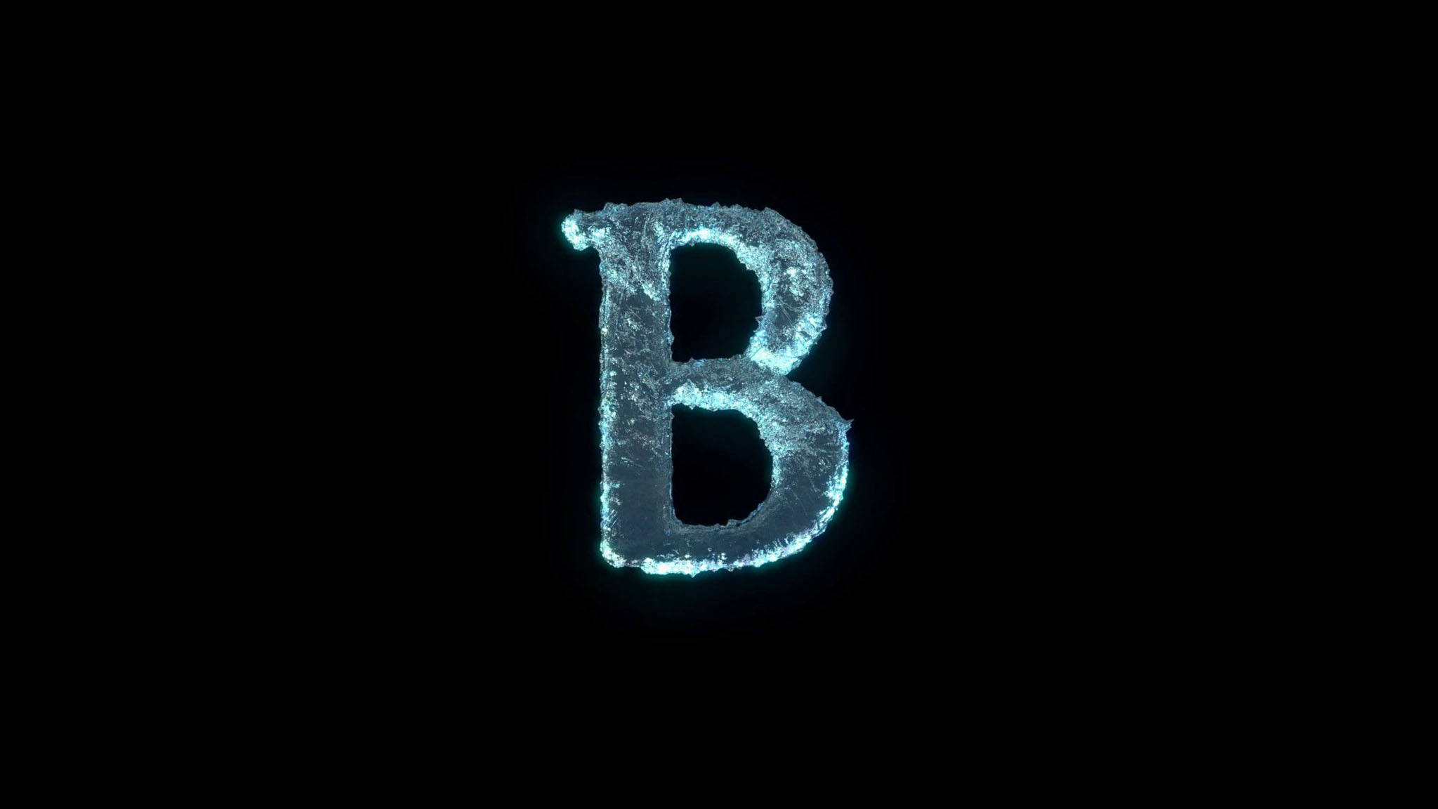 冰凍藍色字母B 壁紙 — 一個發光的冰藍色字母B在漆黑虛空中閃爍著電光藍光。