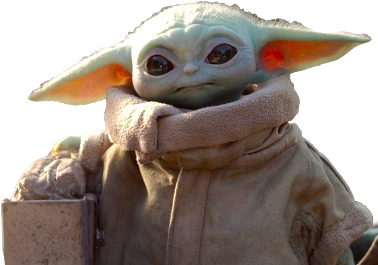 Baby Yoda 可愛表情 壁紙 — 《星球大戰》中 Grogu 的近照，身穿舒適的米色長袍和圍巾，背景為黑色。