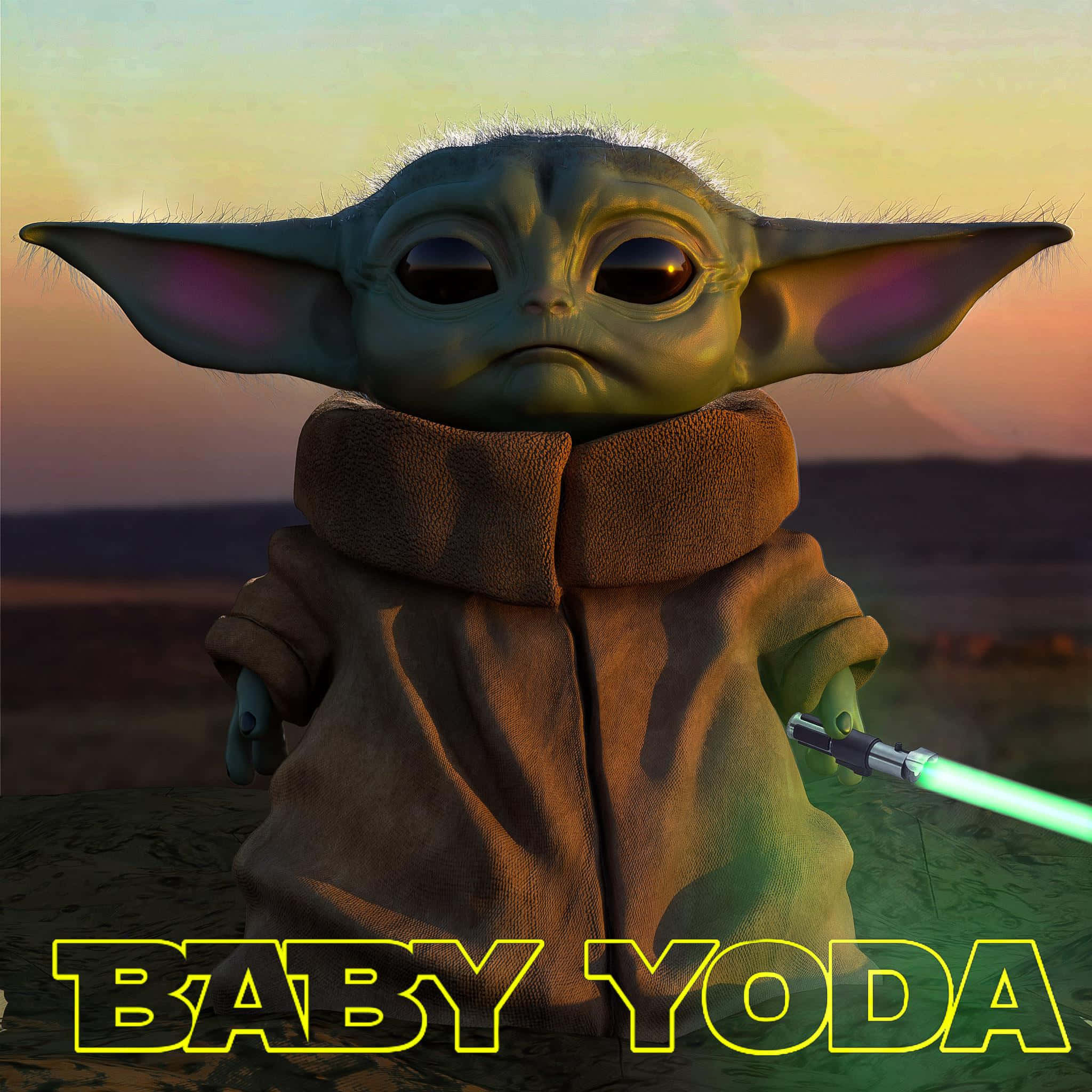Baby Yoda 配上 Baby Yoda 字樣 壁紙
